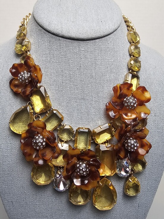 J. Crew Jewelry - [J. Crew] Chunky Tortoise Flowers Yellow & Clear Faceted Crystal Bib Statement